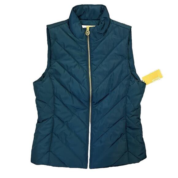 Michael Kors Women's Quilted Vest Full Zip Luxe Teal Size S - Small - NWT $125 - Picture 1 of 15